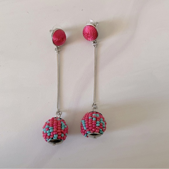 Romeo + Juliet Couture Long Earrings- Pink and Blue- Beaded- Mixed Media - Picture 3 of 3